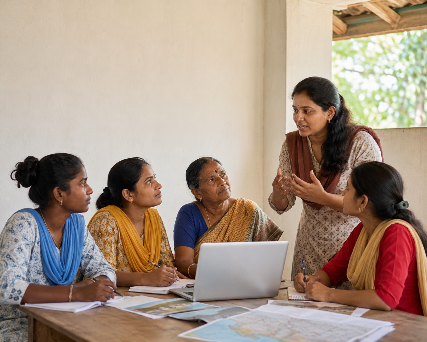 Facilitator supporting women during a training session