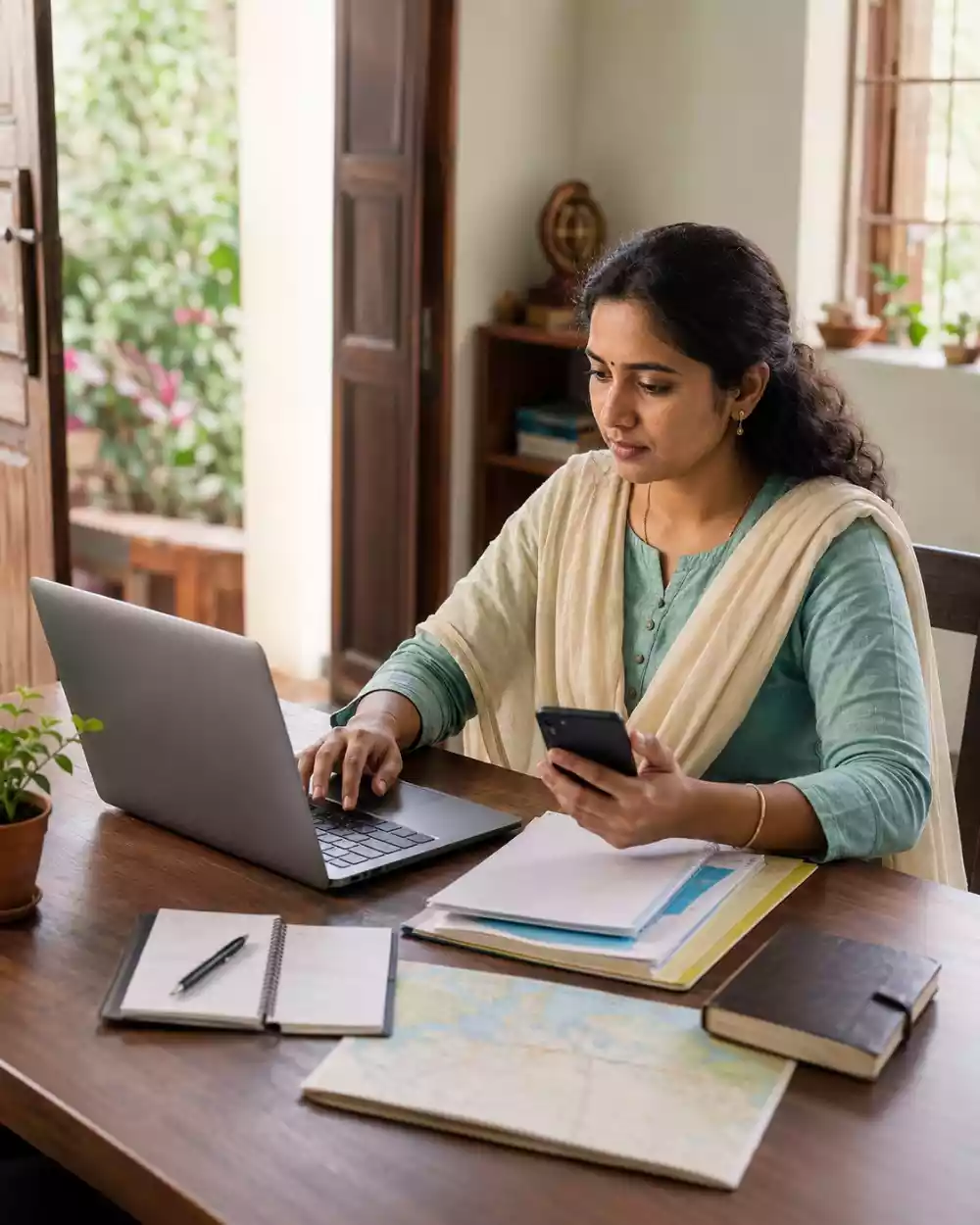 A woman completing her partner application at home